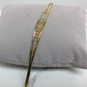 14k Yellow Real SOLID Gold Tri Color lady bracelet  6 1/2''  9.90gr